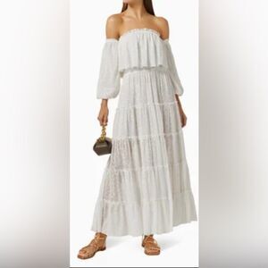Misa Cassandra Bohemian Romantic white ruffled maxi dress Dress in White dots